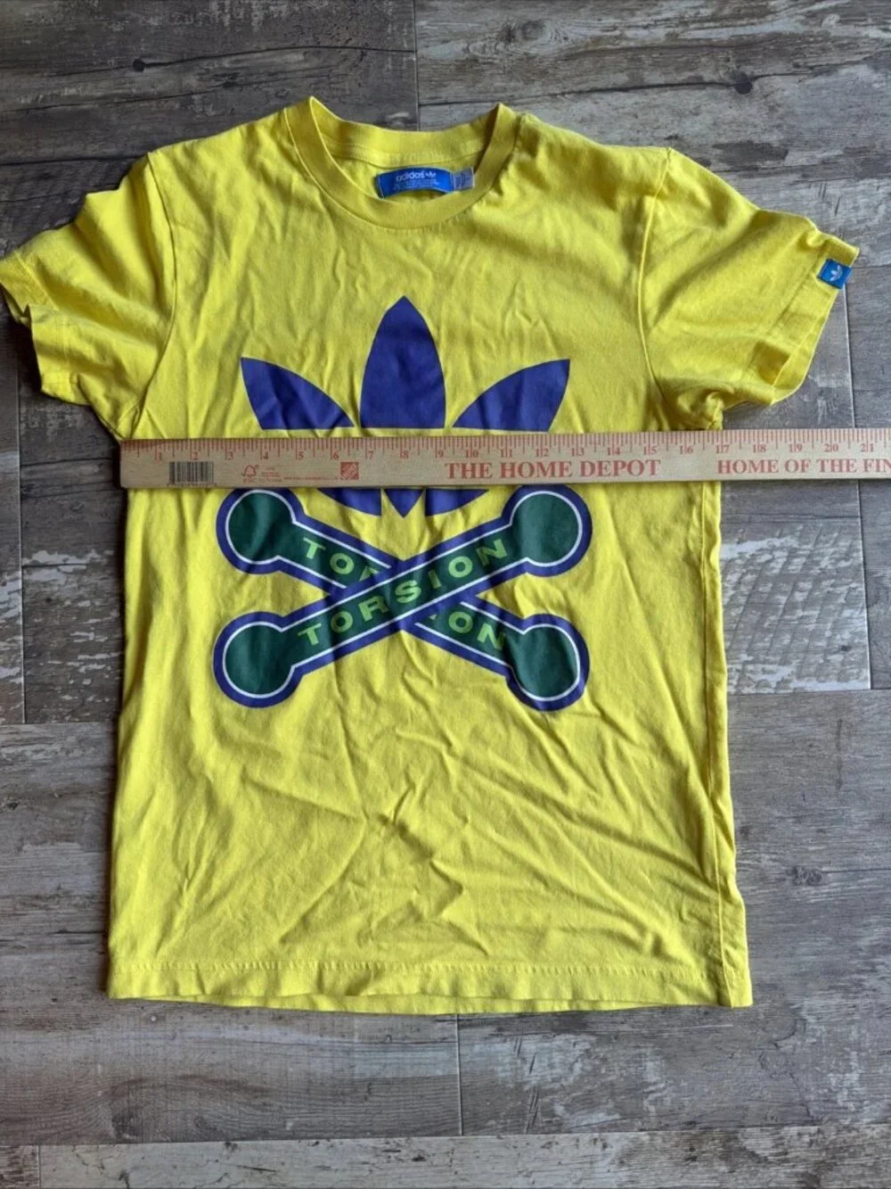 VTG ADIDAS Torsion Cross Road Graphic Print Tee Yellow & Blue Men’s Small